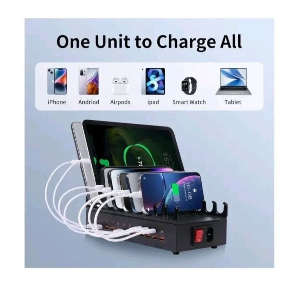 300W Charging Station for Multiple Devices - 24 Ports USB Fast Charging Station